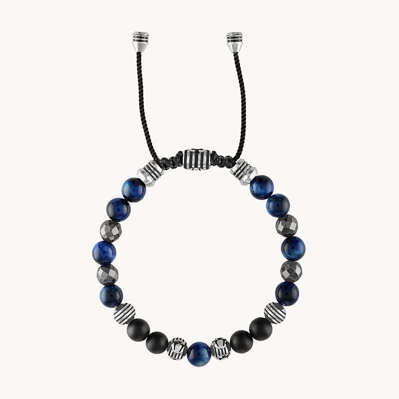 Sleek and stylish Bulova bracelet in blue tiger s eye onyx and